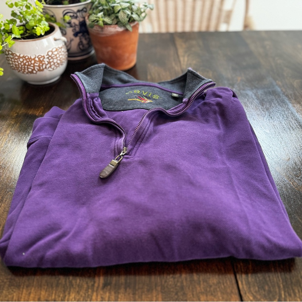 Orvis Quarter Zip Pullover XXL | Purple Fleece-Lined Sweatshirt | Made in Peru